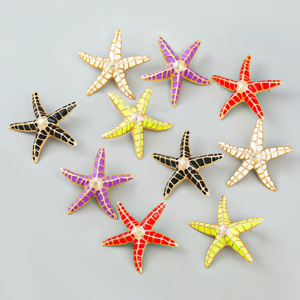 Alloy Dripping Oil Geometric Starfish Earrings For Women Fashionable Summer Style