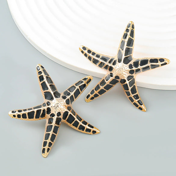 Alloy Dripping Oil Geometric Starfish Earrings For Women Fashionable Summer Style