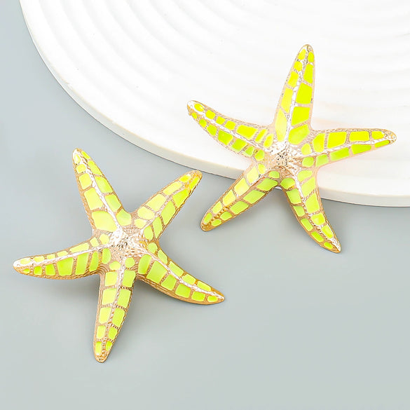 Alloy Dripping Oil Geometric Starfish Earrings For Women Fashionable Summer Style