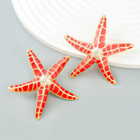 Alloy Dripping Oil Geometric Starfish Earrings For Women Fashionable Summer Style