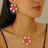 Alloy Dripping Oil Plants Flowers Style Hollow Double Petal Earrings Jewelry