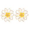 Alloy Dripping Oil Plants Flowers Style Hollow Double Petal Earrings Jewelry