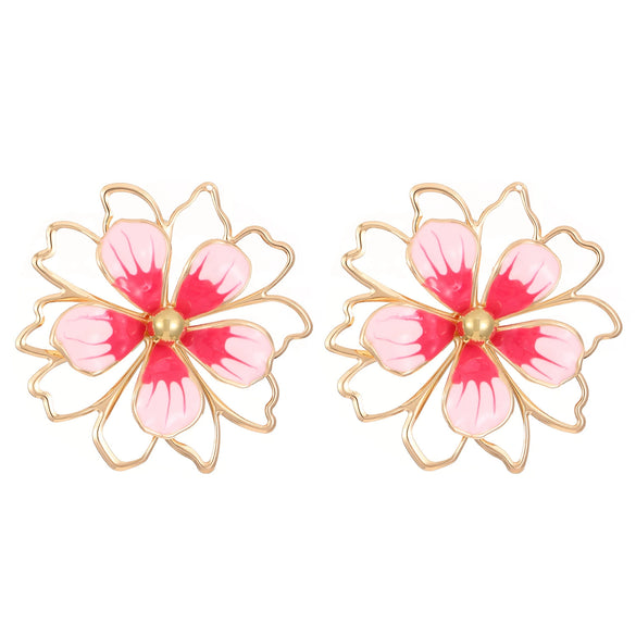 Alloy Dripping Oil Plants Flowers Style Hollow Double Petal Earrings Jewelry