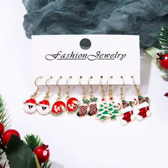 Alloy Drop Earrings With Christmas Elements And Geometric Design