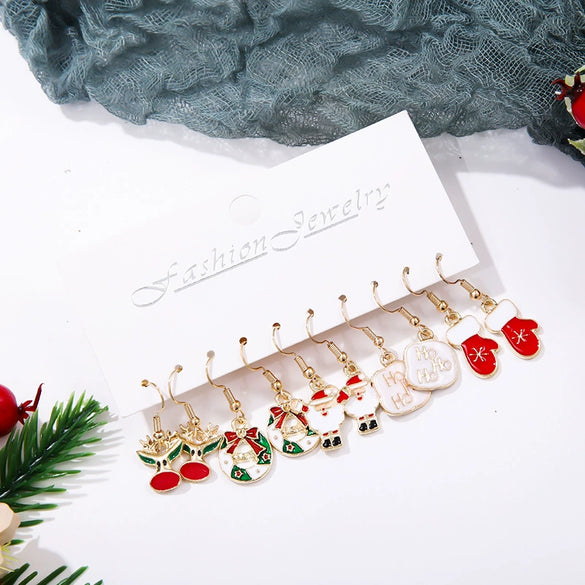 Alloy Drop Earrings With Christmas Elements And Geometric Design