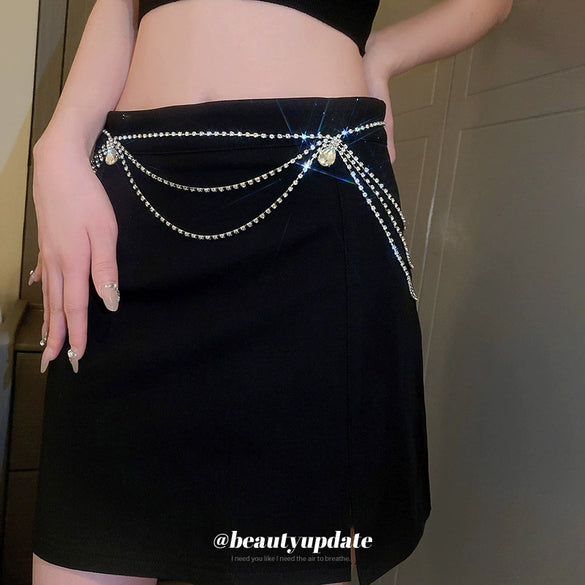 Alloy Drop Shape Geometric Multilayer Shoulder Chain Necklace Set With Diamonds For Women