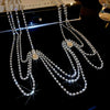 Alloy Drop Shape Geometric Multilayer Shoulder Chain Necklace Set With Diamonds For Women