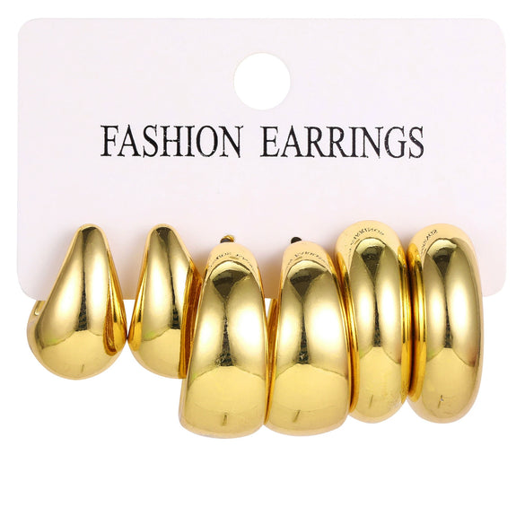 Alloy Drop Shape Metal Earrings Set Electroplated Retro Simple For Women