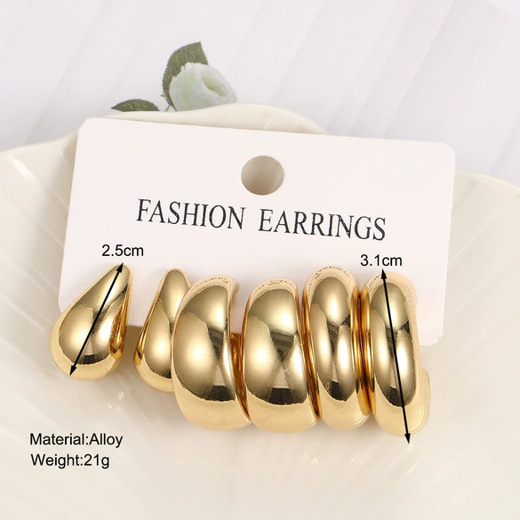 Alloy Drop Shape Metal Earrings Set Electroplated Retro Simple For Women