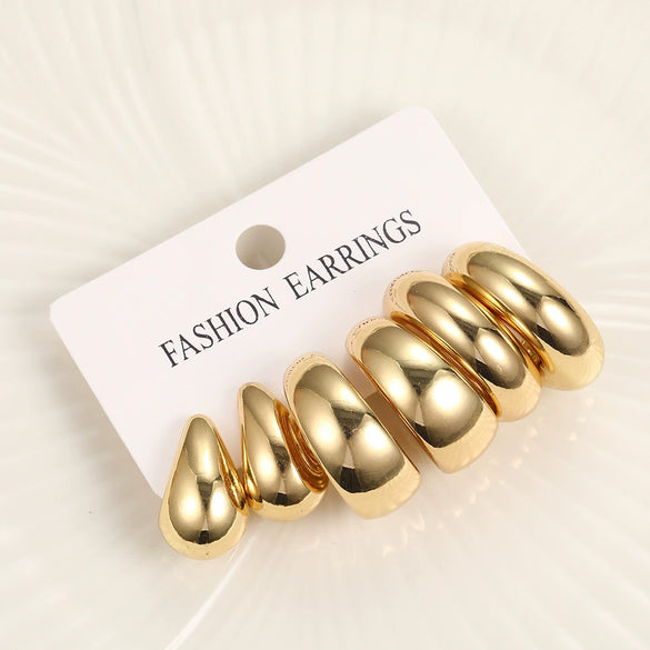 Alloy Drop Shape Metal Earrings Set Electroplated Retro Simple For Women