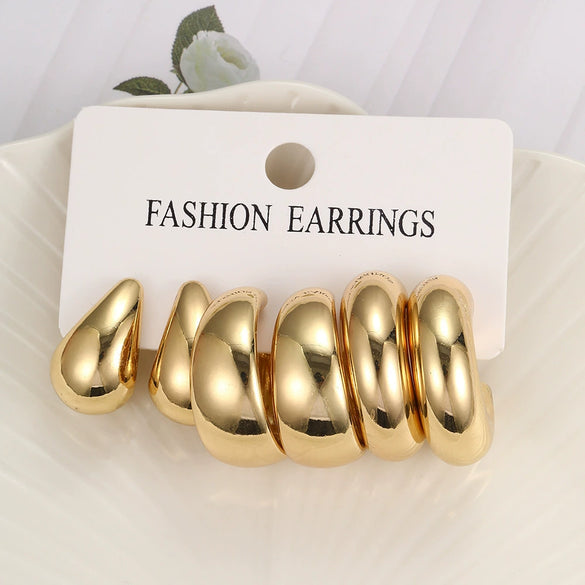 Alloy Drop Shape Metal Earrings Set Electroplated Retro Simple For Women