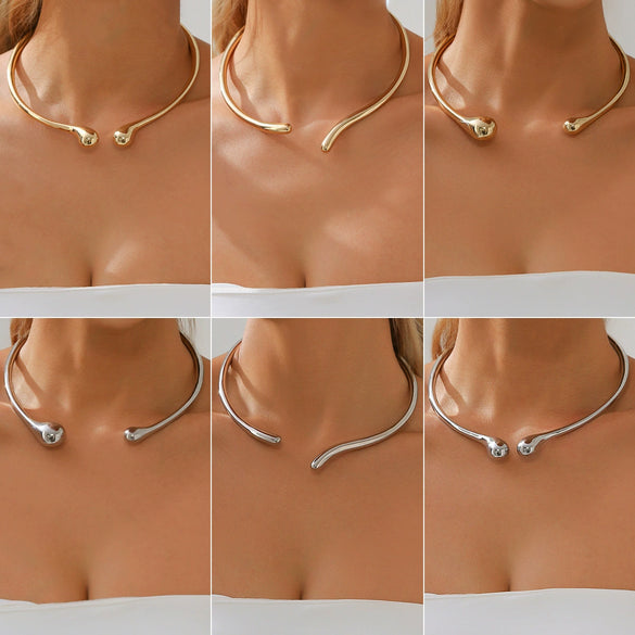 Alloy Drop Shape Minimalist Metal Spring Open Collar Ring Choker