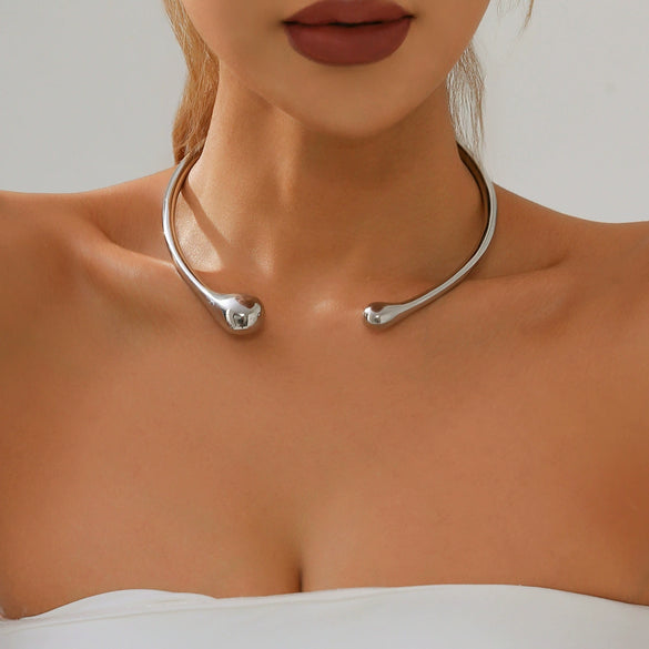 Alloy Drop Shape Minimalist Metal Spring Open Collar Ring Choker