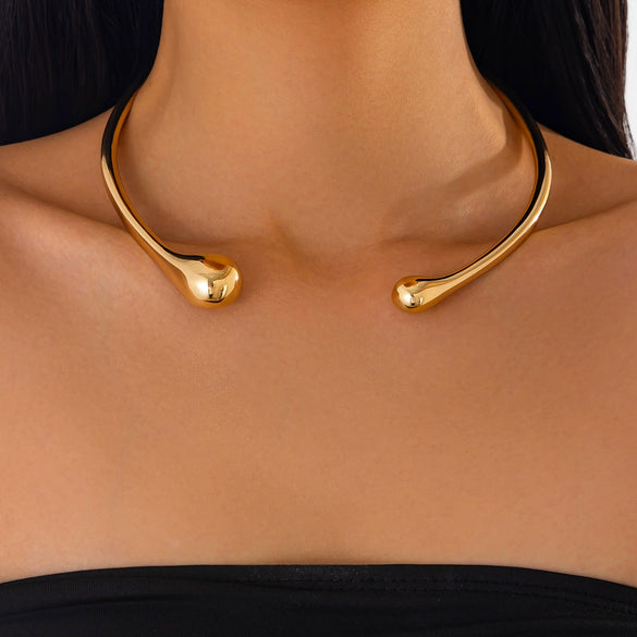 Alloy Drop Shape Minimalist Metal Spring Open Collar Ring Choker