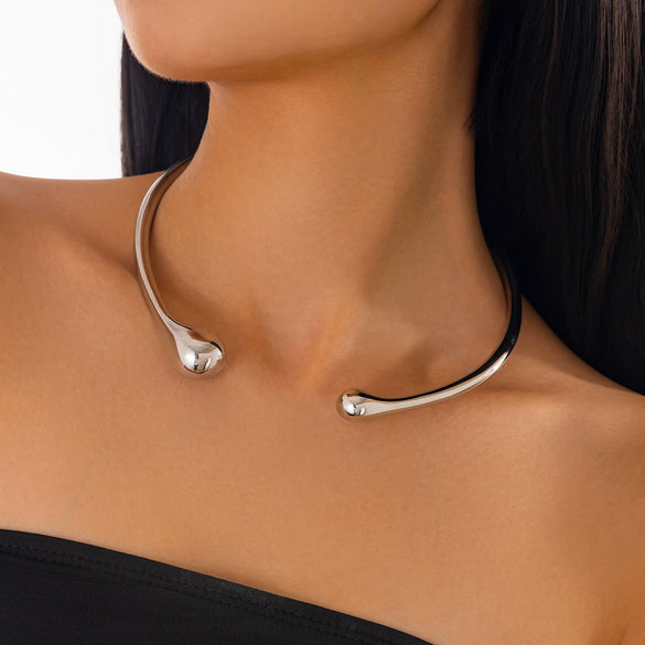 Alloy Drop Shape Minimalist Metal Spring Open Collar Ring Choker