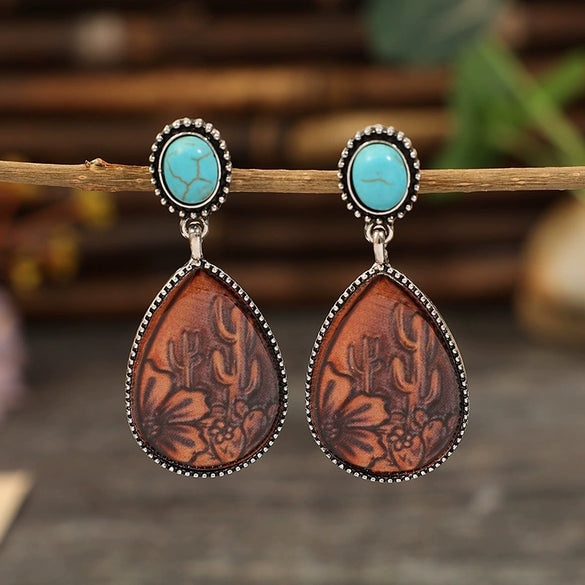 Alloy Dropshaped Electroplated Women's Ethnic Style Brown Turquoise Earrings