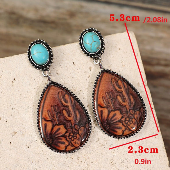 Alloy Dropshaped Electroplated Women's Ethnic Style Brown Turquoise Earrings