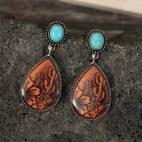 Alloy Dropshaped Electroplated Women's Ethnic Style Brown Turquoise Earrings