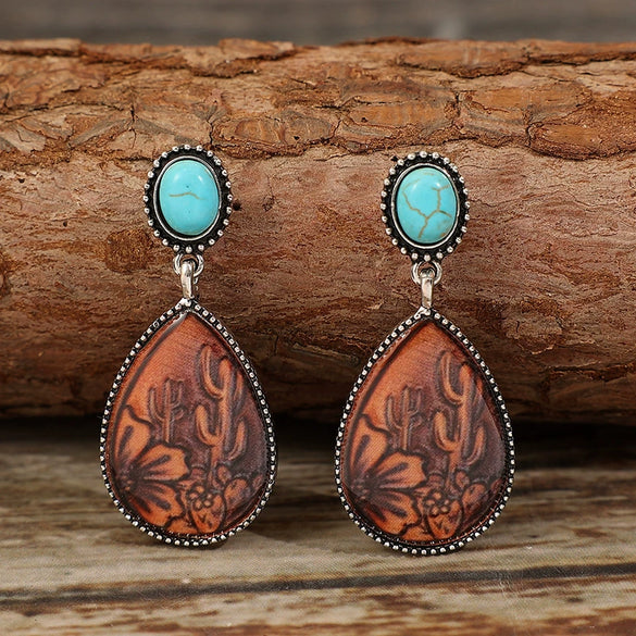 Alloy Dropshaped Electroplated Women's Ethnic Style Brown Turquoise Earrings