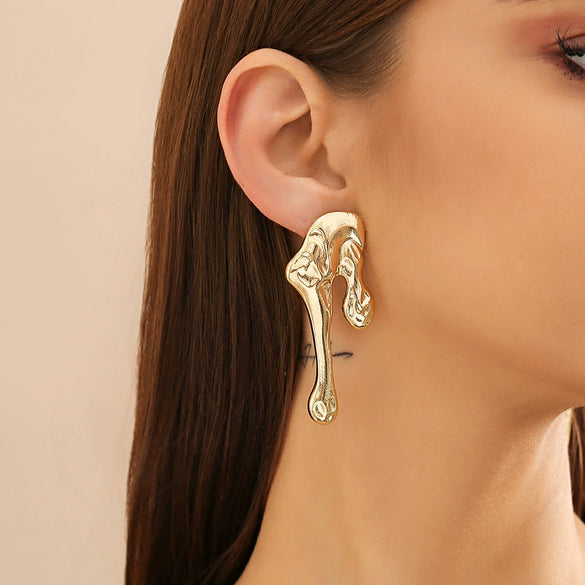 Alloy Dropshaped Geometric Liquid Metal Stud Earrings For Women With Electroplating