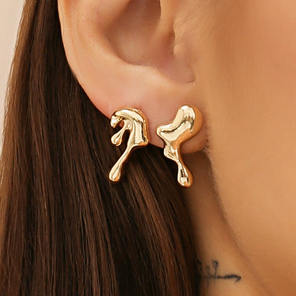 Alloy Dropshaped Geometric Liquid Metal Stud Earrings For Women With Electroplating