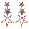 Alloy Dropshaped Star Diamondinlaid Pendant Earrings Light Luxury Style For Women