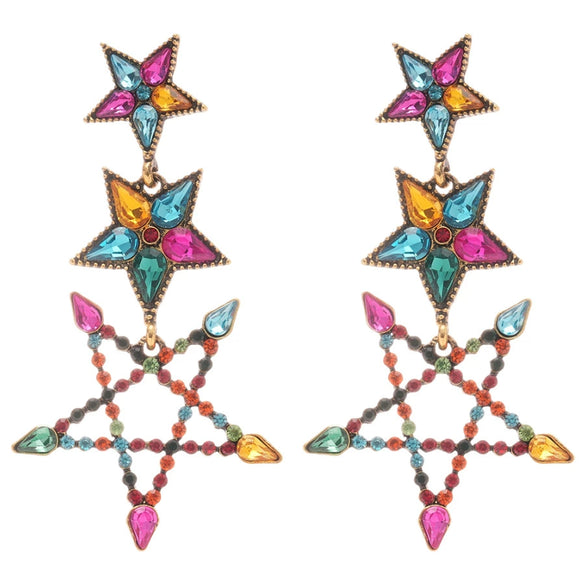 Alloy Dropshaped Star Diamondinlaid Pendant Earrings Light Luxury Style For Women