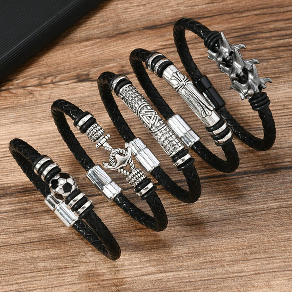 Alloy Dumbbell Geometric Leather Woven Polishing Unisex Men's Bracelet Jewelry Fashion