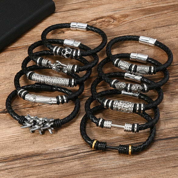 Alloy Dumbbell Geometric Leather Woven Polishing Unisex Men's Bracelet Jewelry Fashion