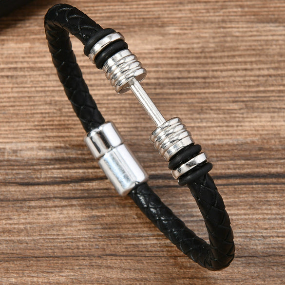 Alloy Dumbbell Geometric Leather Woven Polishing Unisex Men's Bracelet Jewelry Fashion