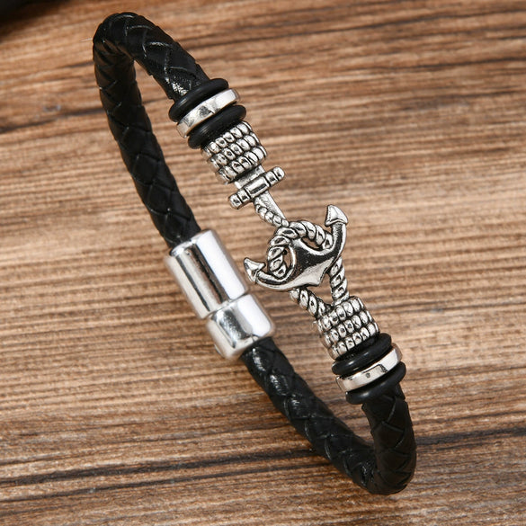 Alloy Dumbbell Geometric Leather Woven Polishing Unisex Men's Bracelet Jewelry Fashion
