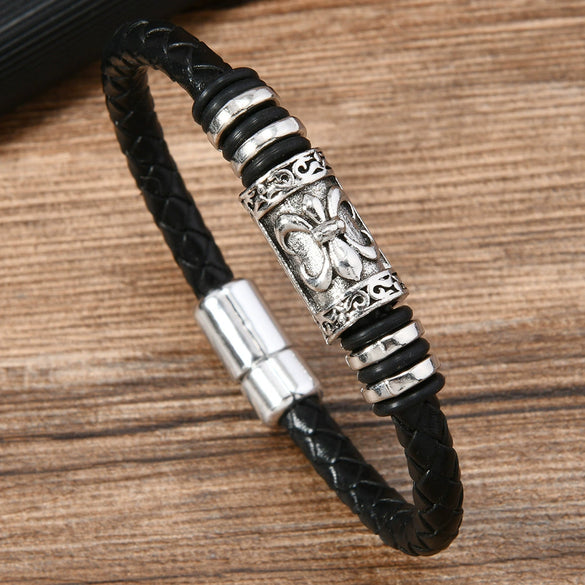 Alloy Dumbbell Geometric Leather Woven Polishing Unisex Men's Bracelet Jewelry Fashion