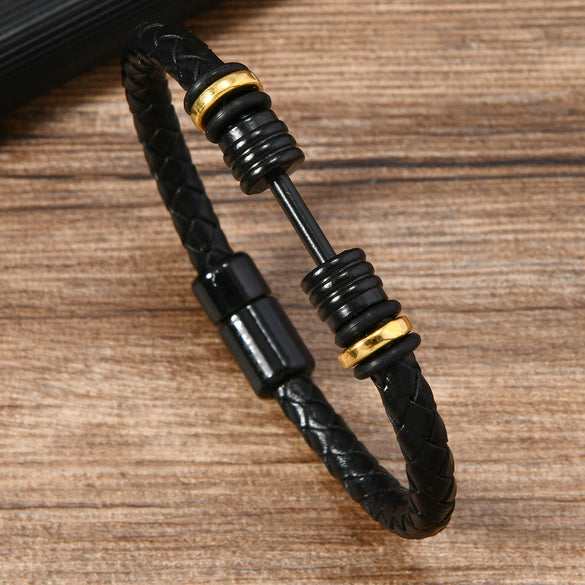 Alloy Dumbbell Geometric Leather Woven Polishing Unisex Men's Bracelet Jewelry Fashion