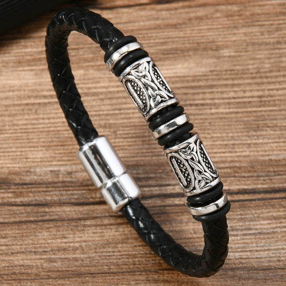 Alloy Dumbbell Geometric Leather Woven Polishing Unisex Men's Bracelet Jewelry Fashion