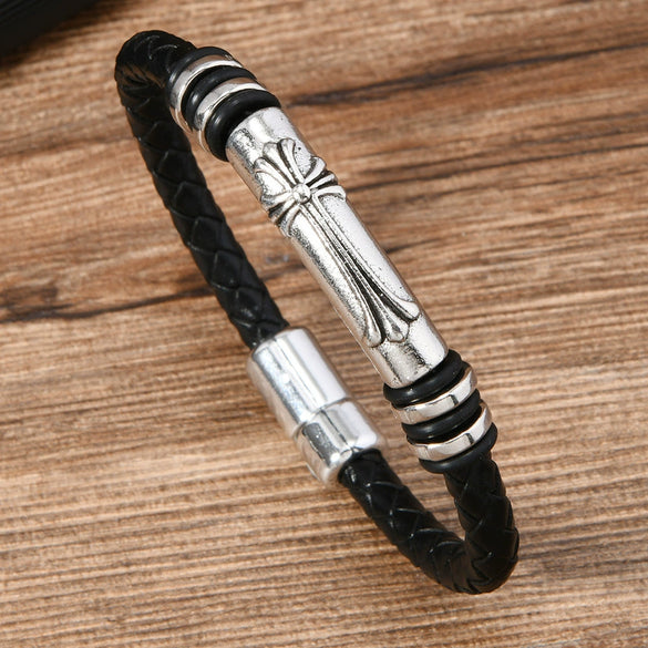 Alloy Dumbbell Geometric Leather Woven Polishing Unisex Men's Bracelet Jewelry Fashion