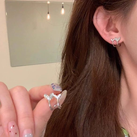 Alloy Electroplated Animal Zodiac Design Women's Cat Eye Double Fishtail Ear Clip Earrings