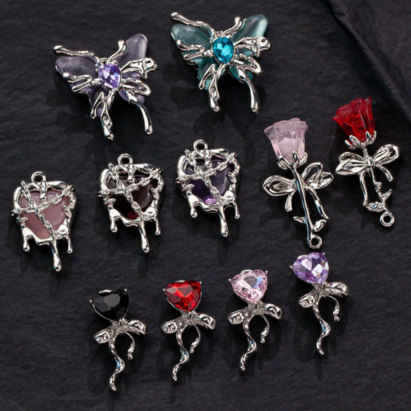 Alloy Electroplated Beaded Butterfly Love Rose Style Bracelet Necklace Accessories Diy Handmade