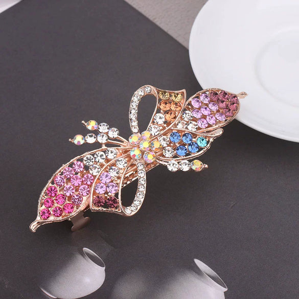 Alloy Electroplated Bow Rhinestone Ponytail Clip Hair Accessories For Ladies