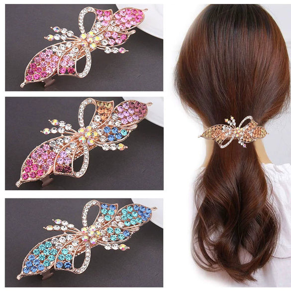 Alloy Electroplated Bow Rhinestone Ponytail Clip Hair Accessories For Ladies