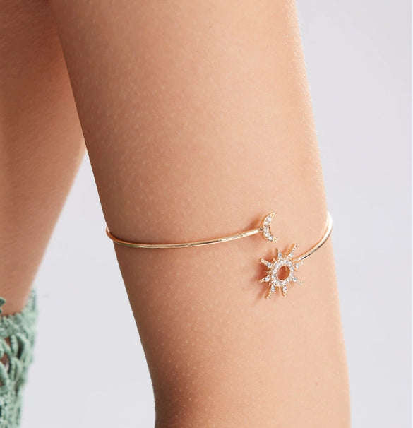 Alloy Electroplated Cold Style Sun And Moon Open Bracelet For Women