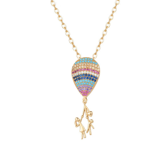 Alloy Electroplated Colorful Zircon Inlaid Hot Air Balloon Family Necklace Pendant