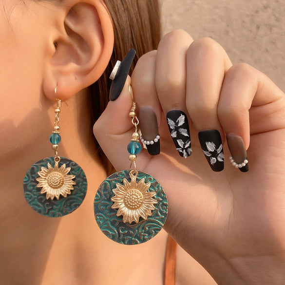 Alloy Electroplated Double Sunflower Pattern Women's Bohemian Earrings