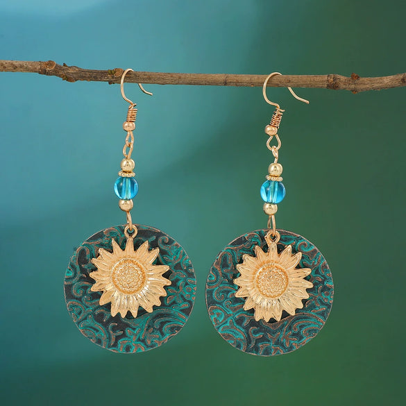Alloy Electroplated Double Sunflower Pattern Women's Bohemian Earrings