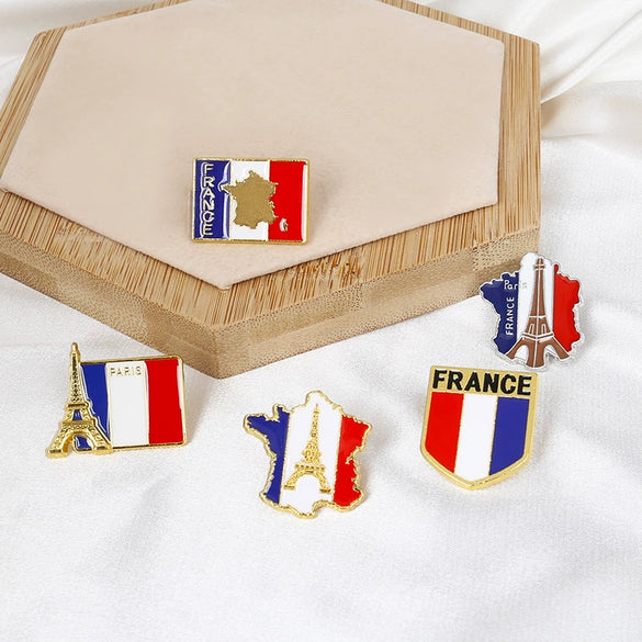 Alloy Electroplated Eiffel Tower Flag Brooch Romantic Style Unisex