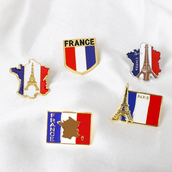 Alloy Electroplated Eiffel Tower Flag Brooch Romantic Style Unisex