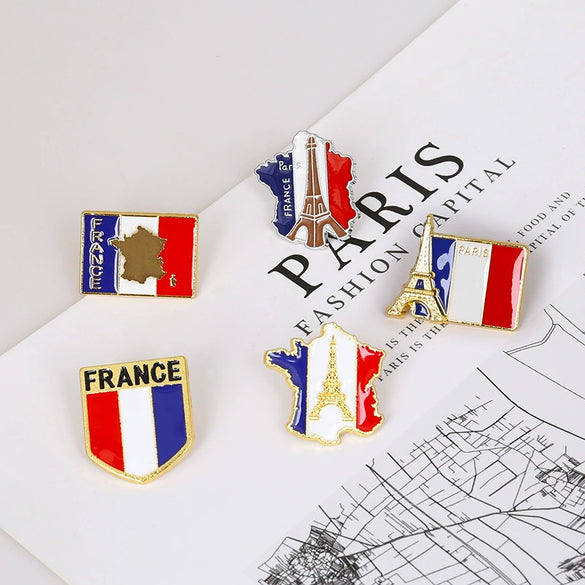 Alloy Electroplated Eiffel Tower Flag Brooch Romantic Style Unisex