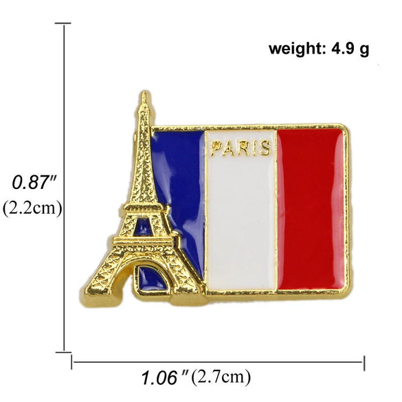 Alloy Electroplated Eiffel Tower Flag Brooch Romantic Style Unisex