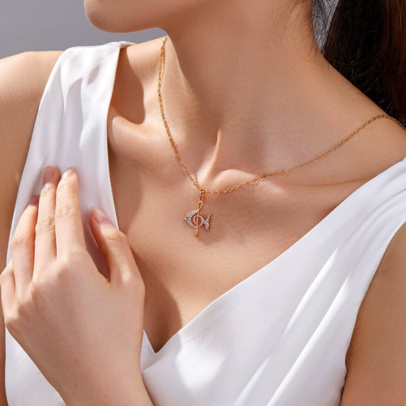 Alloy Electroplated Elegant Animal Zodiac Small Fish Microinlaid Zircon Necklace Pendant