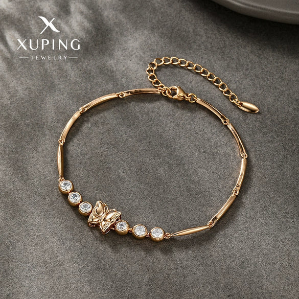 Alloy Electroplated Fashionable Niche Design Micropaved Zircon Leaf Butterfly Elegant Women's Bracelet