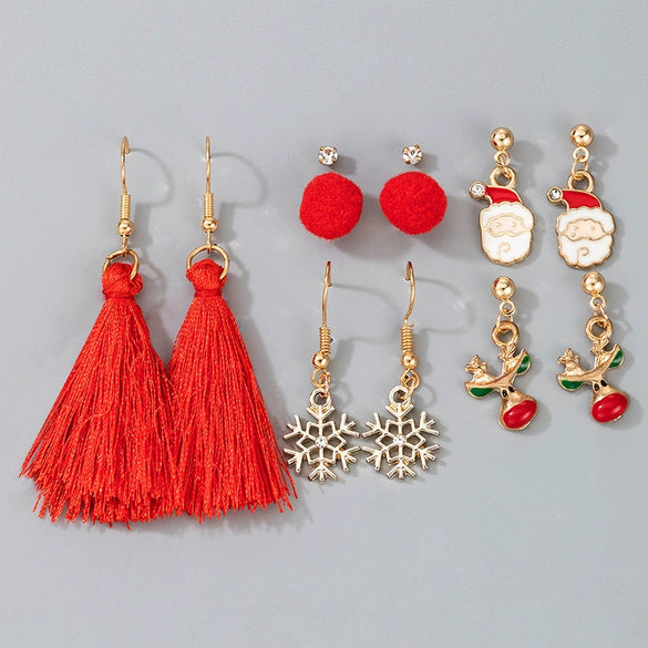 Alloy Electroplated Festival Element Geometric Elk Snowflake Tassel Earrings